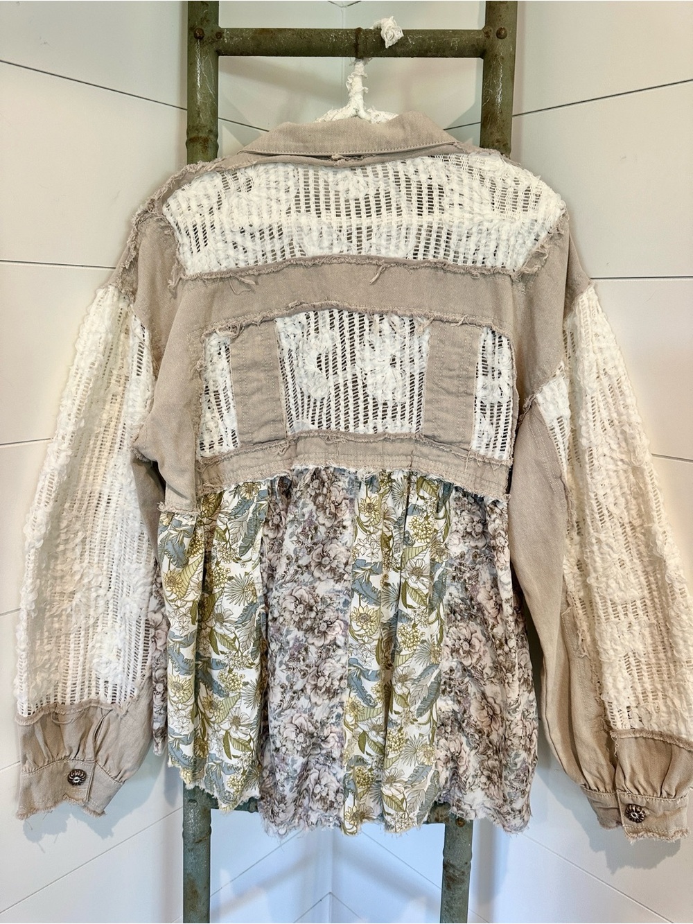 NEW POL: “The Kate”Neutral Mixed-Media Floral Patchwork Jacket - Beige & Cream - Picture 5 of 5
